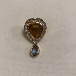 Vintage Colored Glass and Rhinestone Heart Pin